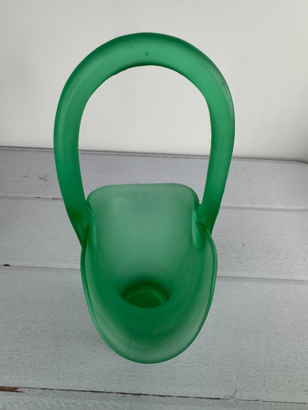Vintage Tiffin Green Satin Uranium Glass Flower Basket Vase - Picture 6 of 8